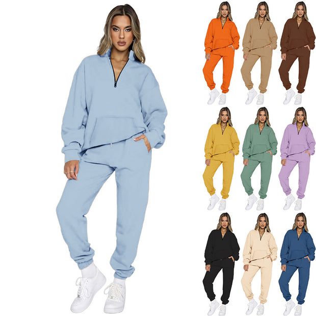 Damen Sportliches Set mit hohem Kragen und Taschen WW