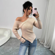 Damen asymmetrisches Rippenstrickoberteil WW