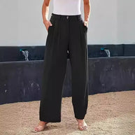 Damen weite High-Waist Stoffhose mit seitlichen Eingrifftaschen WW