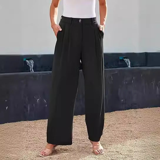 Damen weite High-Waist Stoffhose mit seitlichen Eingrifftaschen WW