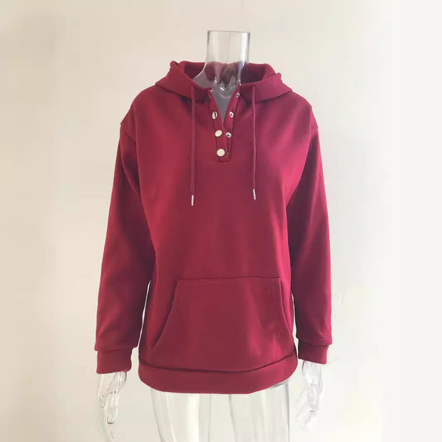 Damen Kapuzenpullover mit Knopfleiste und lässigem Schnitt WW