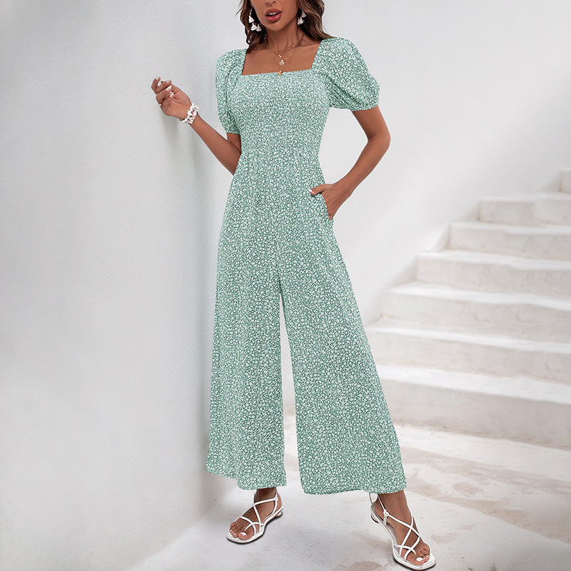 Damen Oversized Jumpsuit mit Puffärmeln und elastischem Taillenbund W&W Mode