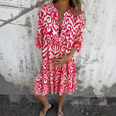 Damen lässiges Strandkleid mit hohen Seitenschlitzen und modischem Druckmuster W&W Mode