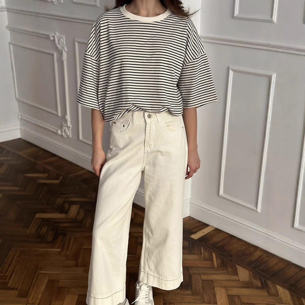 Damen Oversized Streifen-T-Shirt W&W Mode