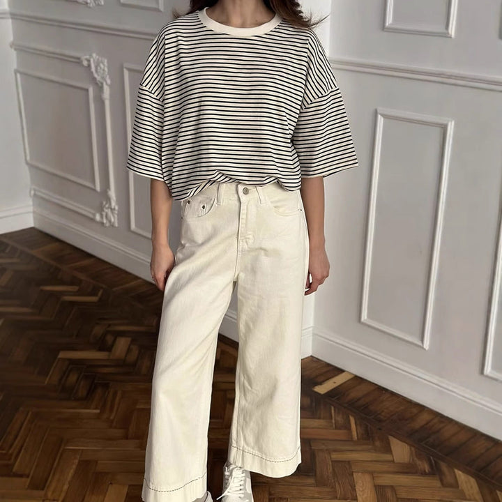 Damen Oversized Streifen-T-Shirt W&W Mode
