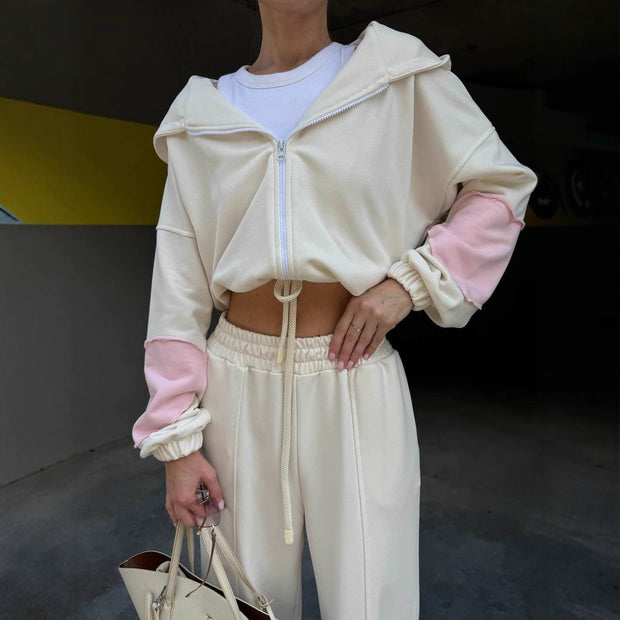 Damen Sportlicher Zweiteiler mit cropped Oberteil und weitem Schnitt WW