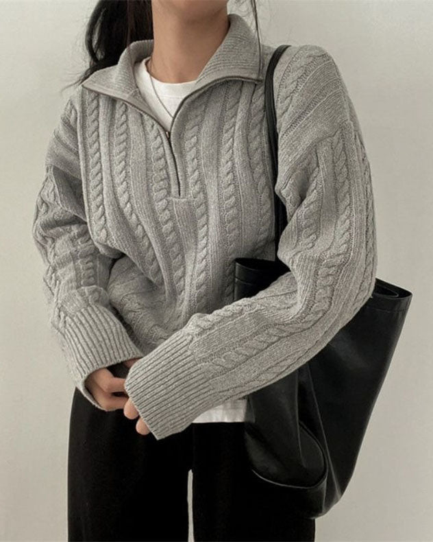 WW Vintage Rollkragen Reißverschluss Twist Strickpullover
