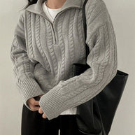 WW Vintage Rollkragen Reißverschluss Twist Strickpullover