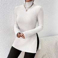 Damen Strickoberteil mit hochgeschlossenem Kragen und seitlichen Schlitzen WW