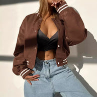 Damen Sportliche cropped Bomberjacke im Vintage-Stil WW