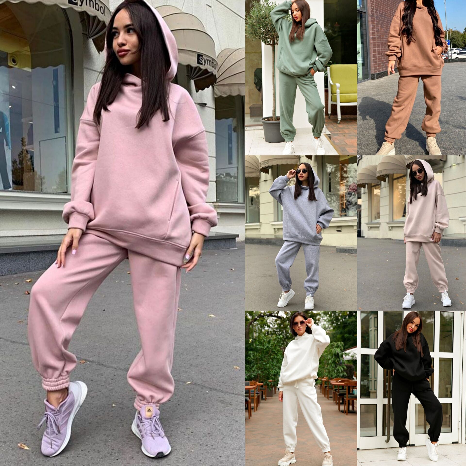Damen Bequemer Hoodie und Jogginghose-Set mit Kapuze und elastischem Bund WW