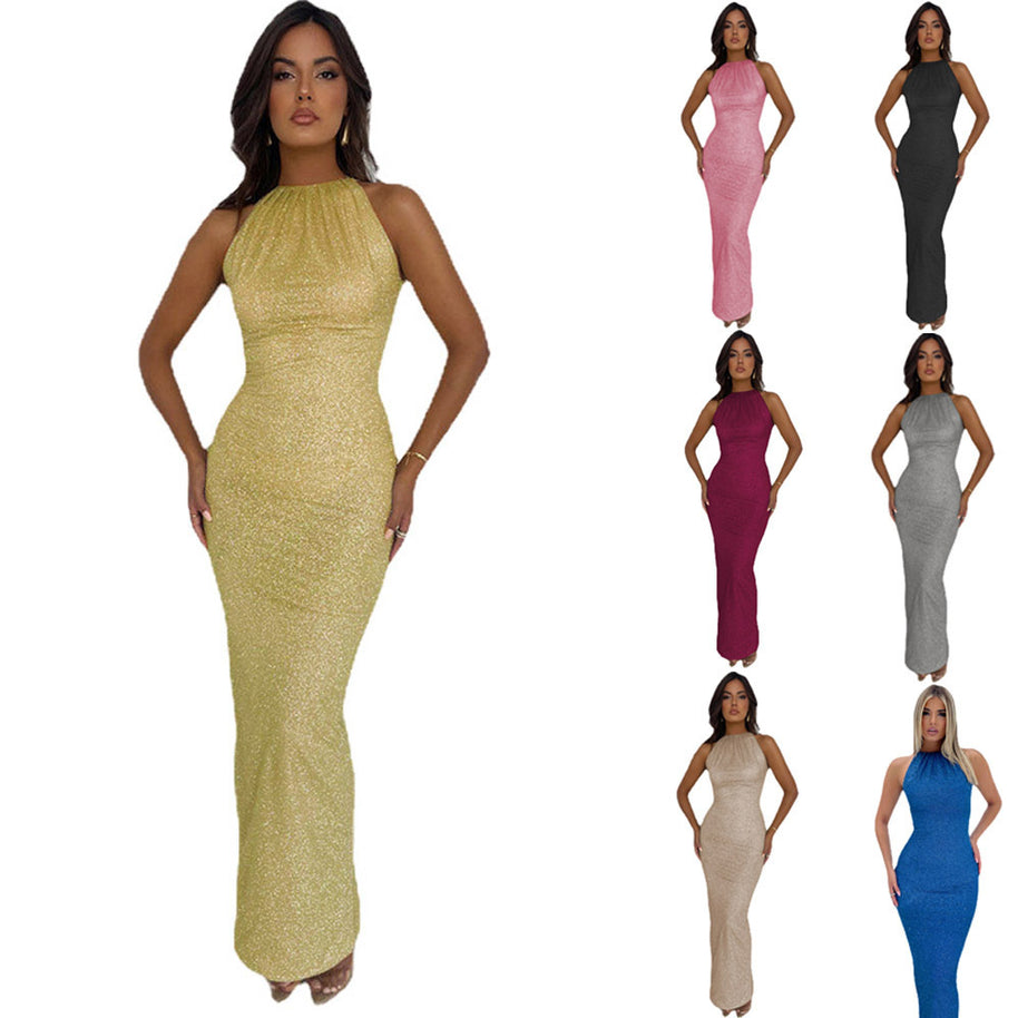 Damen figurbetontes Maxikleid mit modernem Kragen und elegantem Schnitt WW