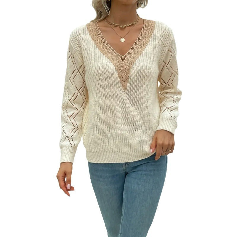 Damen Strickpullover mit V-Ausschnitt und luftigen Ärmelpartien WW