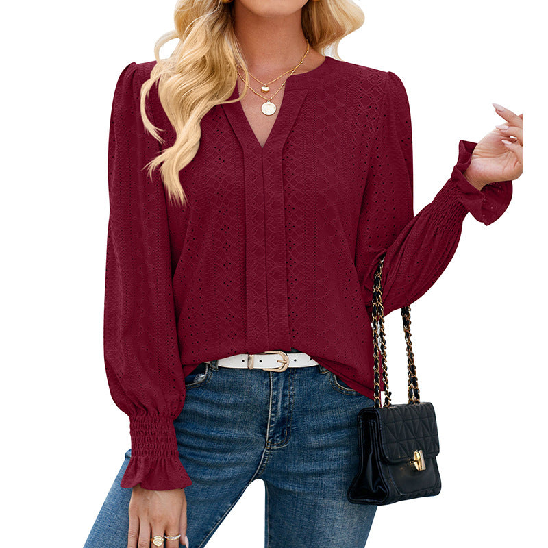 Damen Bluse mit elegantem Lochmuster und lässigem Schnitt WW