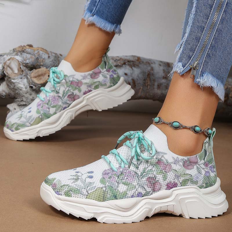 W&W Mode | Breite Sneaker Mit Blumenmuster Für Damen