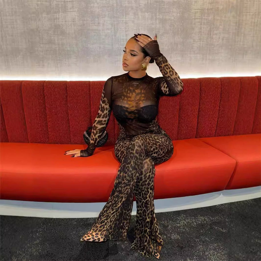 WW | Leopard-Print Langarm-Top und Hosen-Set