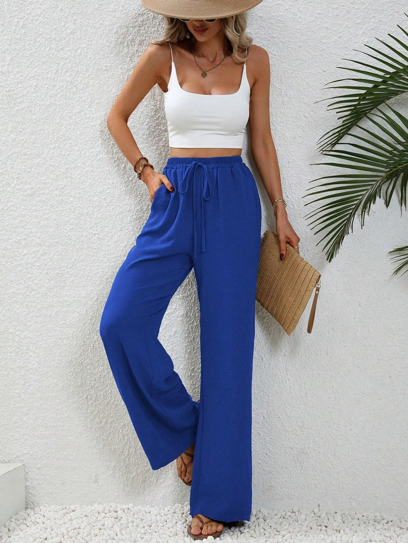 Damen elegante weite Hose aus leichtem Baumwollgemisch mit Gummizug WW