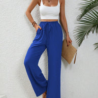 Damen elegante weite Hose aus leichtem Baumwollgemisch mit Gummizug WW