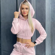 Damen Sportliches Fleece-Cropped-Set mit Kapuze und elastischem Bund WW