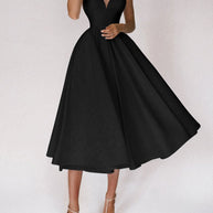 Damen A-Linien Kleid mit V-Ausschnitt und trägerlosem Design WW