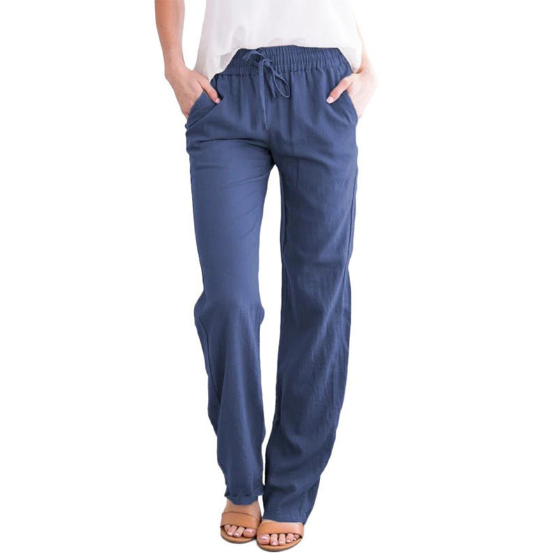 Damen Weite Leinenhose mit elastischem Bund und praktischen Seitentaschen WW