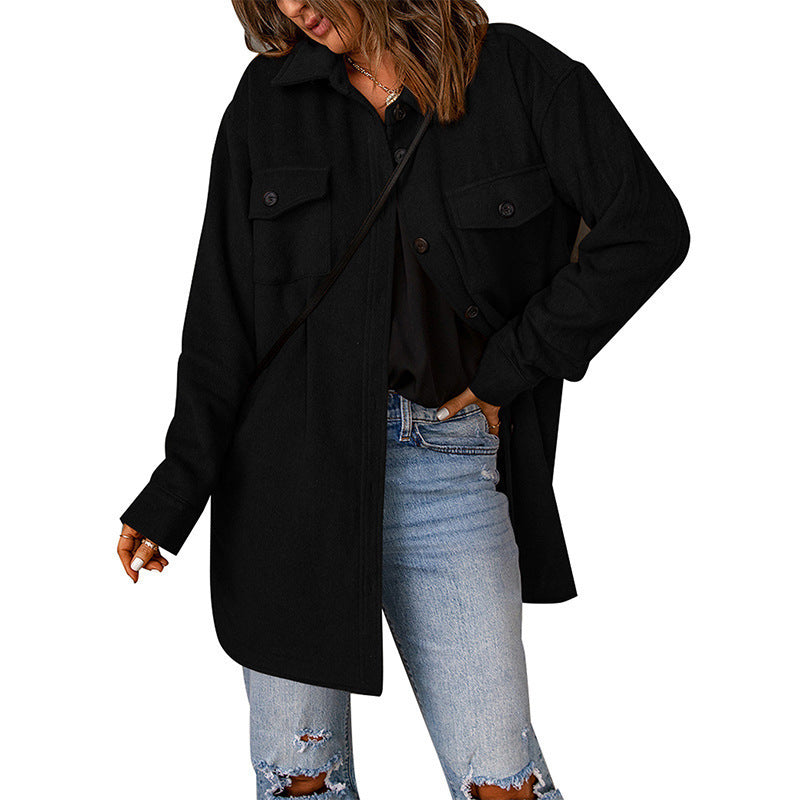 Damen Übergröße Hemdblusenjacke mit Taschen und lässigem Schnitt W&W Mode