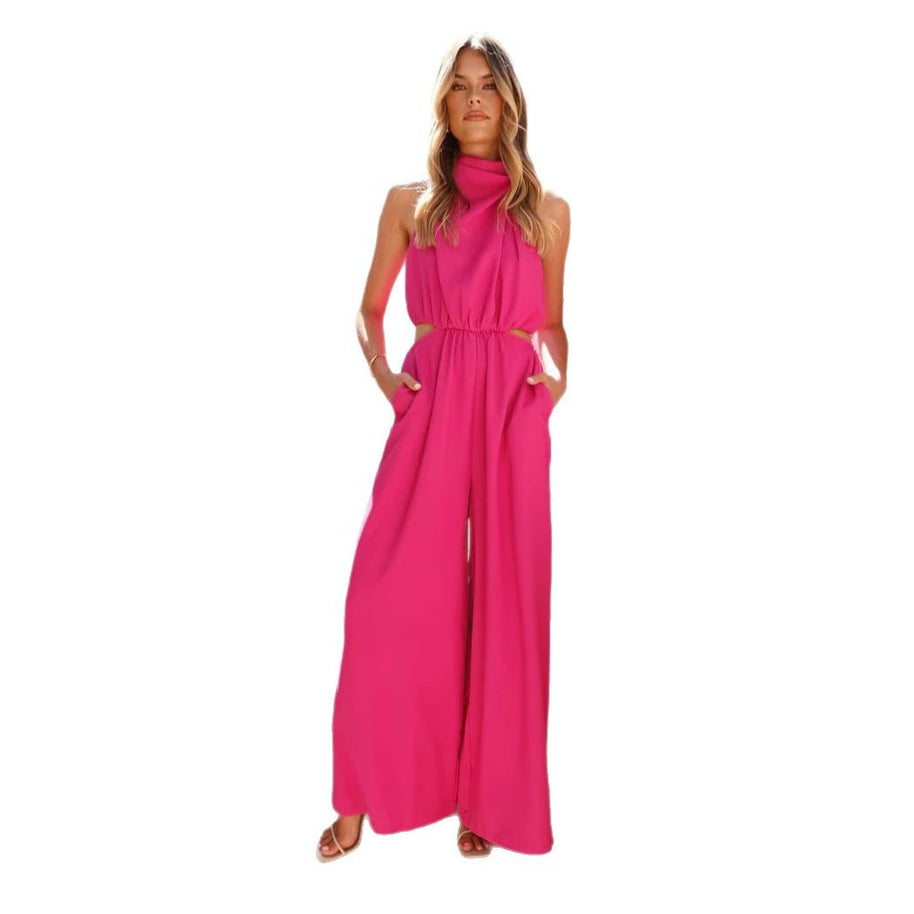 Damen Eleganter Jumpsuit mit hohem Kragen und Cut-Out-Details WW