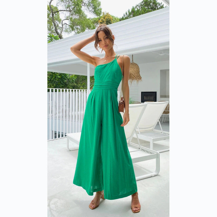 Damen Jumpsuit mit weitem Bein und schickem Spaghettiträger W&W Mode