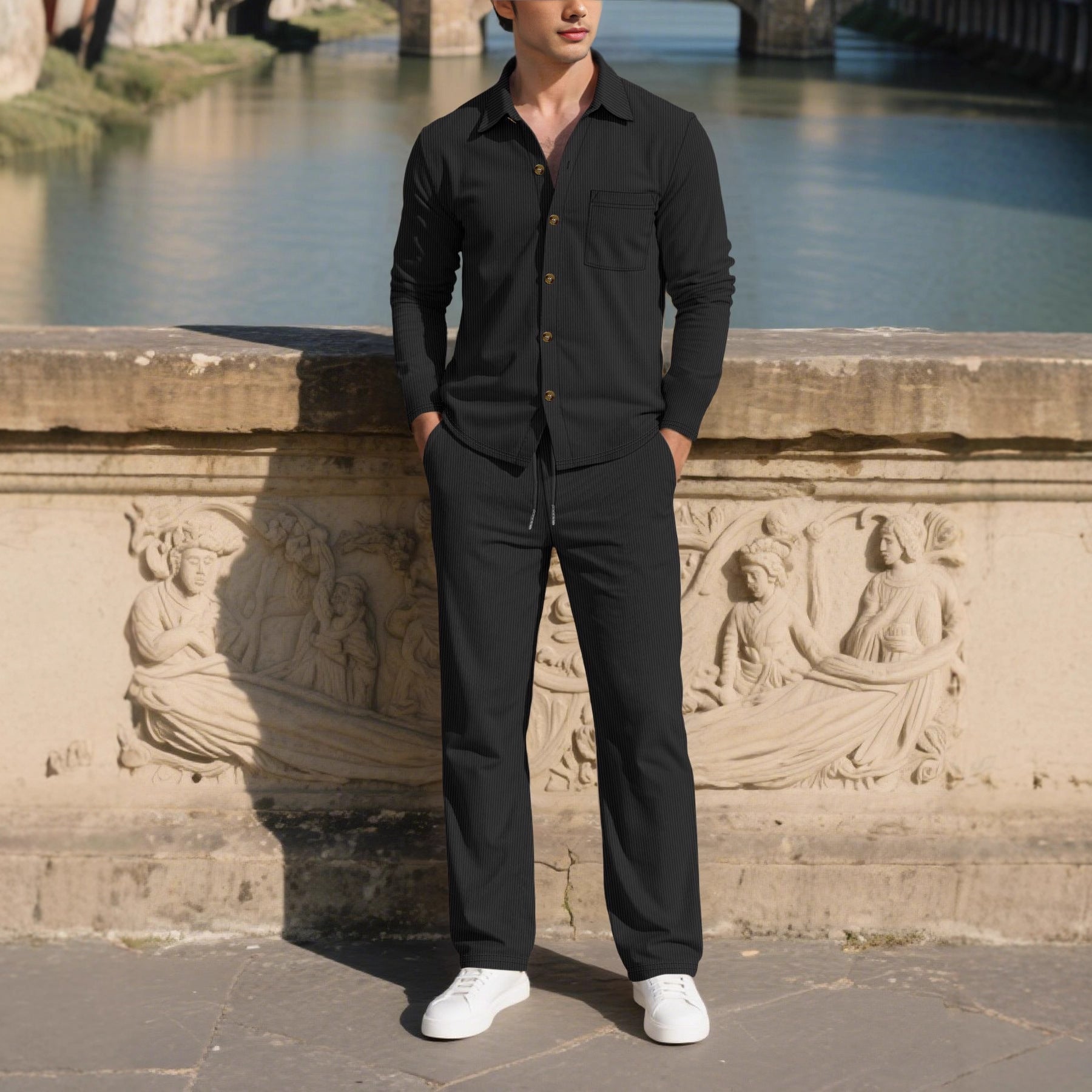 Herren eleganter Freizeitanzug mit strukturierter Oberfläche und praktischen Taschen WW