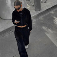 Damen sportliches Velours-Jogginganzug-Set mit lässigem Schnitt und praktischen Taschen WW