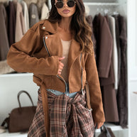 Damen Bikerjacke aus hochwertigem Wildlederimitat mit tailliertem Schnitt und seitlichen Reißverschlüssen WW