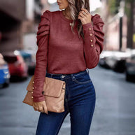 Damen entspannter Pullover mit modischen Rüschendetails und hochgelegten Ärmeln WW