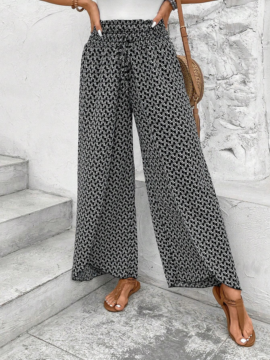 Damen weite Sommerhose mit elastischem Bund und floralem Design WW