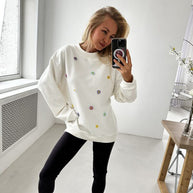 Damen bequemer Sweatshirt mit farbenfrohen Blumenapplikationen WW