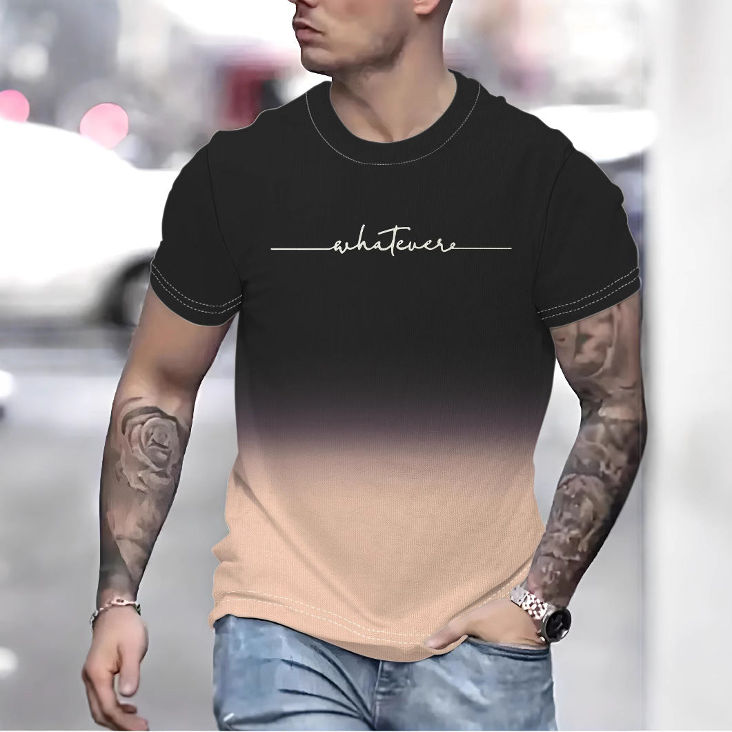 Herren T-Shirt mit kreativem Schriftzug und modernem Farbverlauf WW