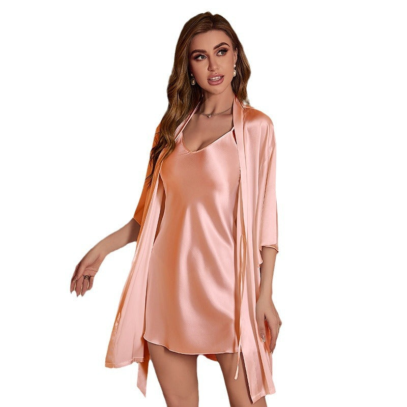Damen Satin Kimono-Robe mit fließendem Schnitt und eleganten Ärmeln WW
