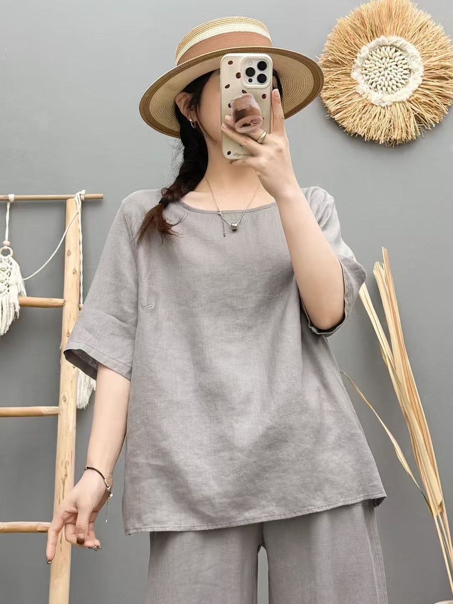Damen Relaxed Fit Leinen Oversized Top WW