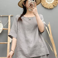 Damen Relaxed Fit Leinen Oversized Top WW