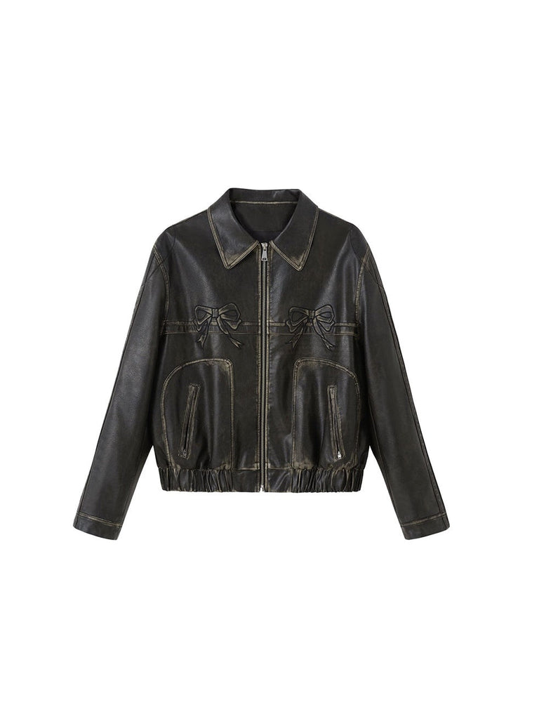 WW | Bowknot Zip up Lederjacke