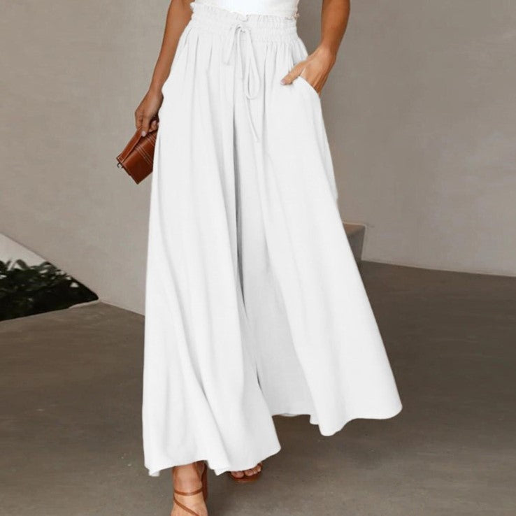 Damen Elegante und luftige weite Hose mit Gummizug und Taschen WW