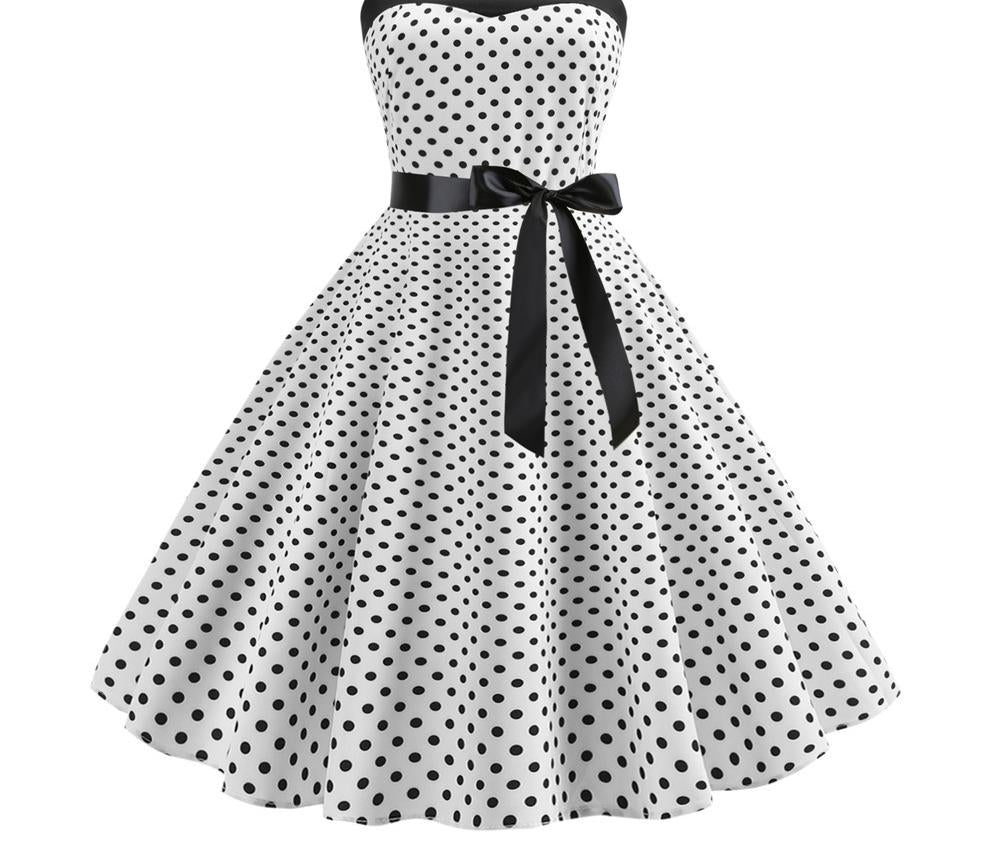 Damen Rockabilly Kleid mit Polka-Dots und Taillengürtel WW