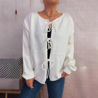 Damen Strickjacke mit dekorativem Schnürdesign und weitem Schnitt WW