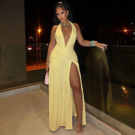 Damen Abendkleid mit tiefem V-Ausschnitt und seitlichem Schlitz WW