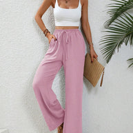 Damen elegante weite Hose aus leichtem Baumwollgemisch mit Gummizug WW