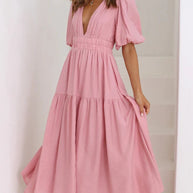 WW | Lässige Trends Sommer V-Ausschnitt Figurbetont Taillenkleid Midilänge
