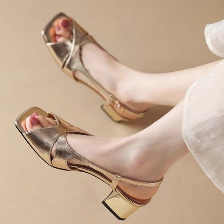 Damen Slingback Sandalen mit modischem Kreuzband-Design und komfortablem Blockabsatz WW