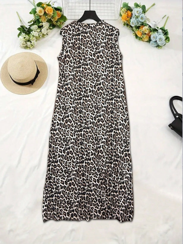 Damen Maxikleid mit modernem Leo-Print und praktischen Taschen WW