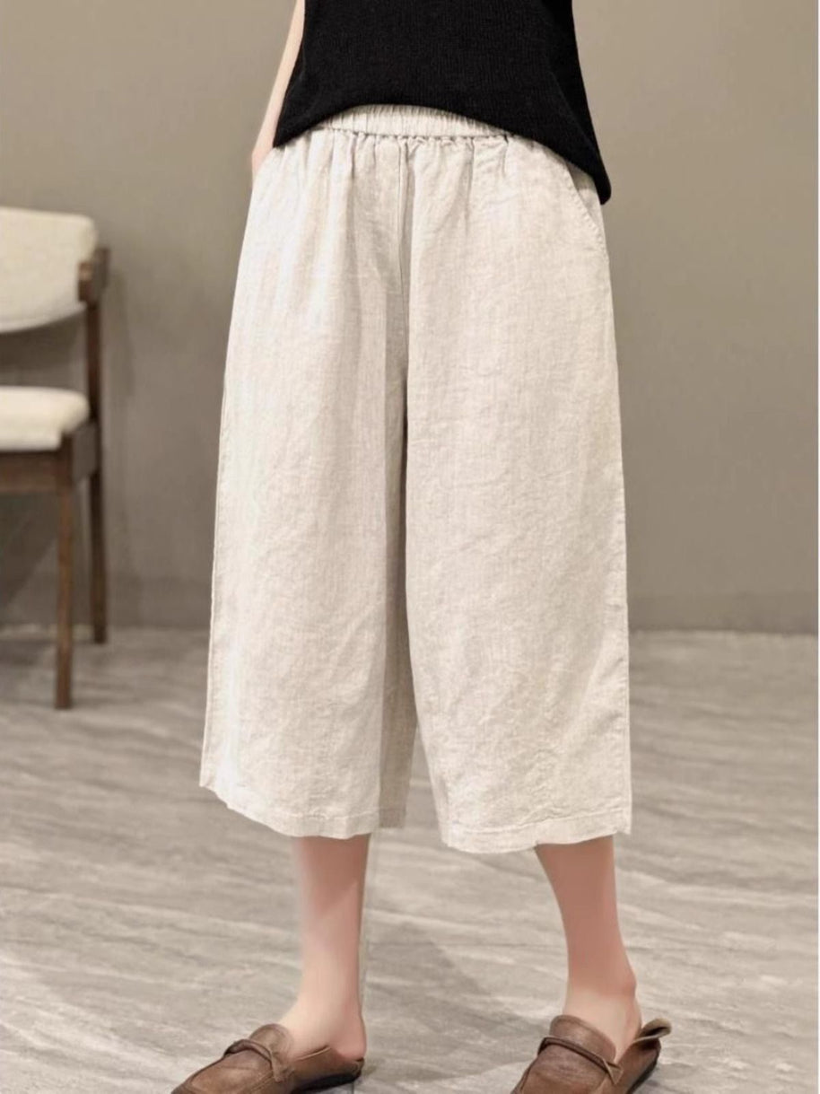 Damen Relaxed Fit Leinen Culotte Shorts WW