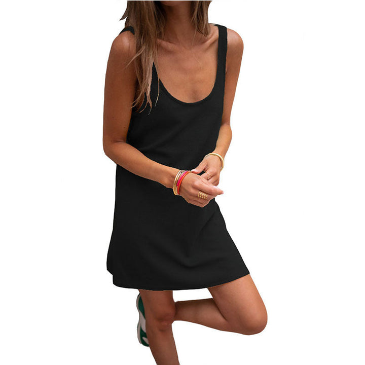 Damen lässiges Kleid im raffinierten Rippschnitt mit tiefem Ausschnitt und schlichtem Design W&W Mode