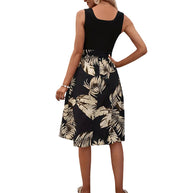 Damen Midikleid mit dekorativer Schleife und elegantem Palmendruck W&W